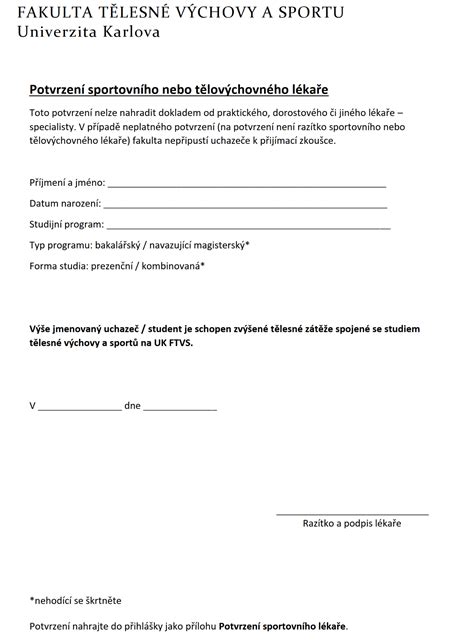 Lékařské potvrzení pro studium