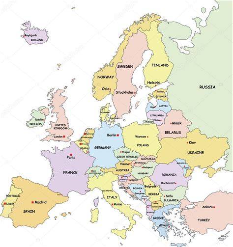 Mapa Evropy s vyznačenými zeměmi Erasmus+