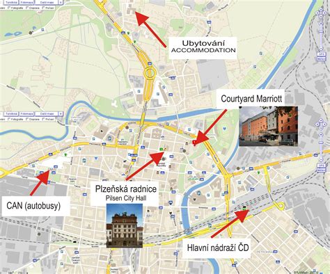 Mapa Prahy s vyznačenými místy konání konference