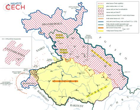 Mapa Lužice s vyznačením Horní a Dolní Lužice