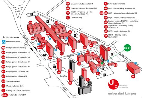 Mapa kampusu Univerzity Pardubice s vyznačením fakulty