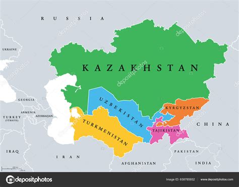 Mapa Střední Asie s vyznačenými zeměmi