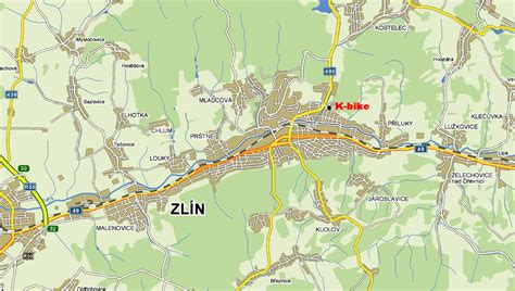 Mapa Zlína s vyznačením kampusu UTB