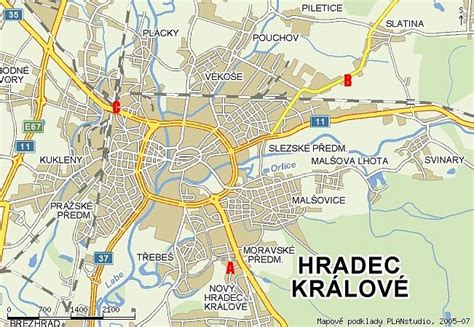 Mapa s vyznačenou Univerzitou Hradec Králové