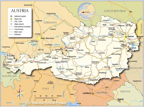 Mapa Rakouska s vyznačeným Salzburgem