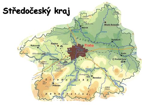 Mapa Středočeského kraje s vyznačeným Kladnem a Novým Strašecím