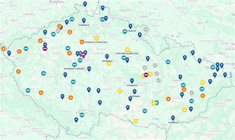 Mapa s vyznačením středisek výchovné péče a diagnostických ústavů v ČR