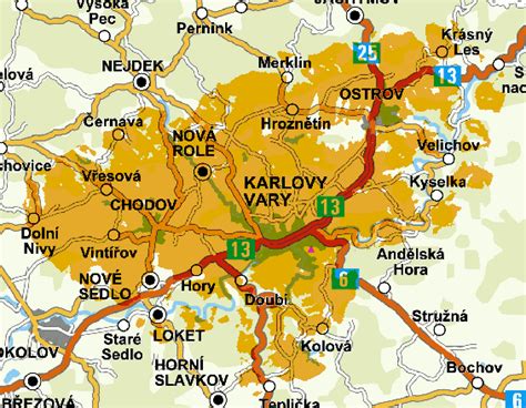 Mapa Karlových Varů s vyznačenou polohou školy