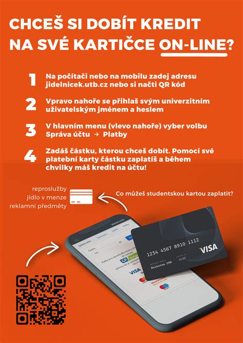 Infografika zobrazující proces registrace a dobíjení studentské karty v menze
