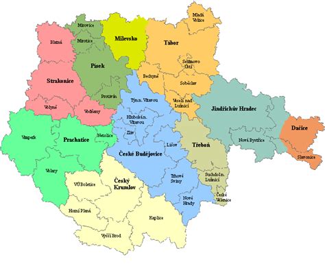Mapa Jihočeského kraje s vyznačenými univerzitami