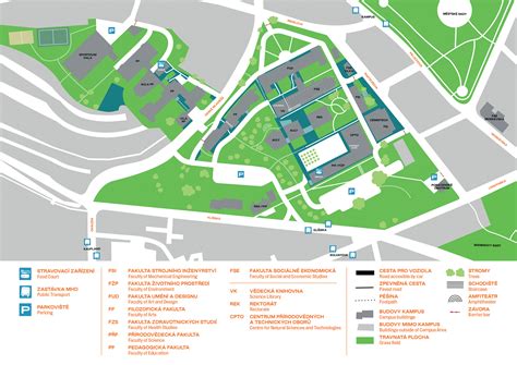 Mapa kampusu UJEP s vyznačenými budovami