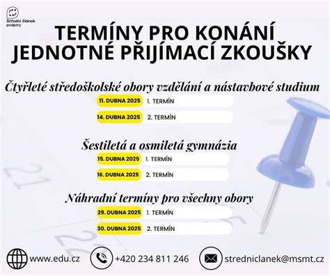 Kalendář s vyznačenými termíny přijímacích zkoušek