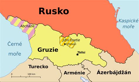 Mapa Jižního Kavkazu s vyznačením Gruzie, Abcházie a Jižní Osetie