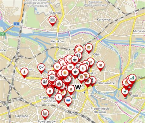 Mapa Vratislavi s vyznačenými univerzitními budovami