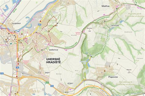 Mapa Uherského Hradiště s vyznačením polohy gymnázia