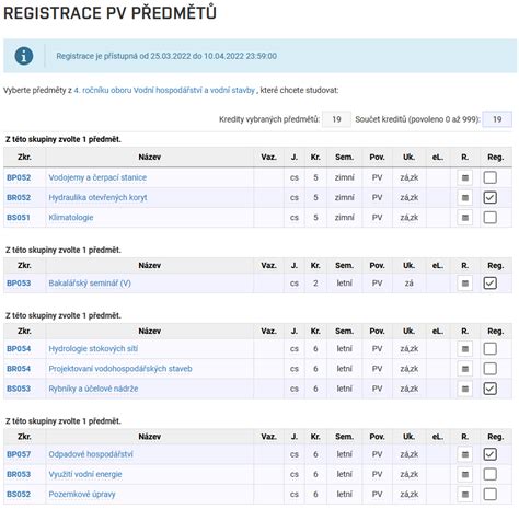 Přehled stavů registrace předmětů