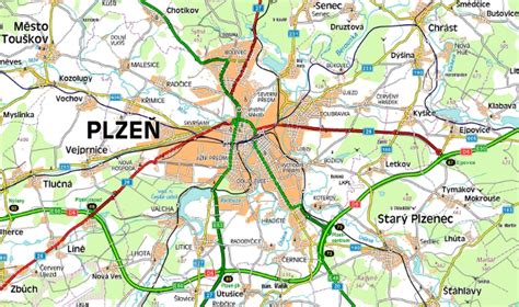 Mapa Plzně s vyznačenými kolejemi ZČU
