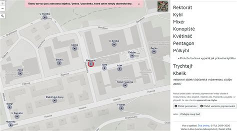 Mapa Technické univerzity v Liberci s vyznačenými fakultami