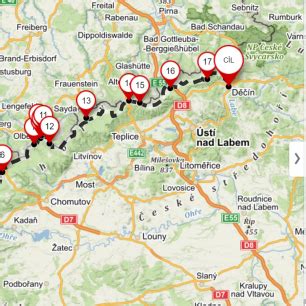 Mapa Krušných hor s vyznačenými doly