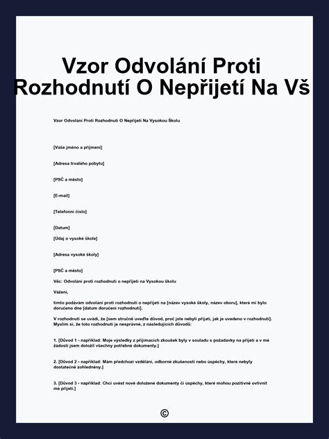 Ilustrace procesu podání odvolání na VŠ