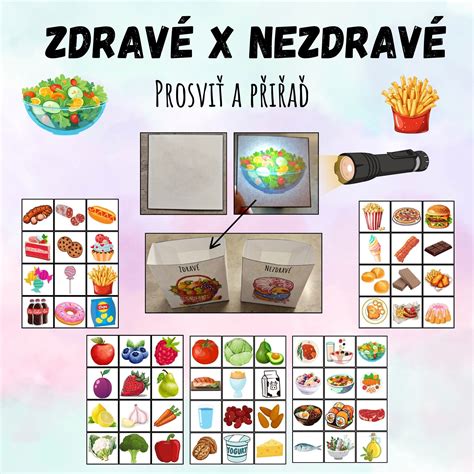 Ilustrace zdravého a nezdravého jídla