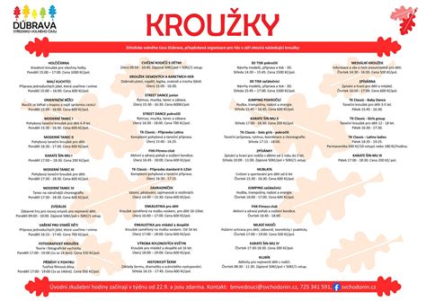 Ukázka kroužků nabízených ve Středisku volného času